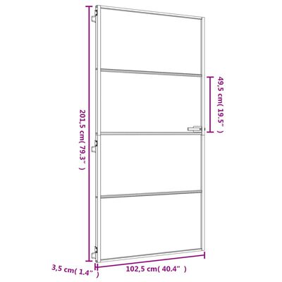 vidaXL Notranja vrata ozka zlata 102,5x201,5cm kaljeno steklo aluminij