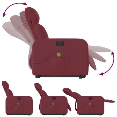 vidaXL Električni masažni naslanjač s funkcijo vstajanja vinsko rdeč