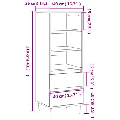 vidaXL Visoka omara visok sijaj bela 40x36x110 cm inženirski les