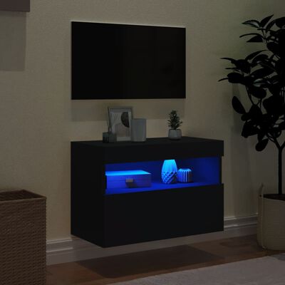 vidaXL Stenska TV omarica z LED lučkami črna 60x30x40 cm