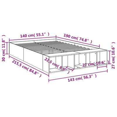 vidaXL Posteljni okvir siva sonoma 140x190 cm inženirski les