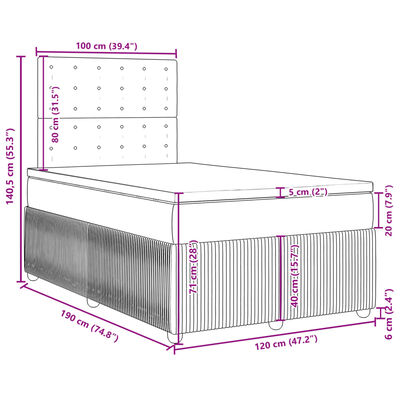 vidaXL Boxspring postelja z vzmetnico svetlo siva 120x190 cm blago