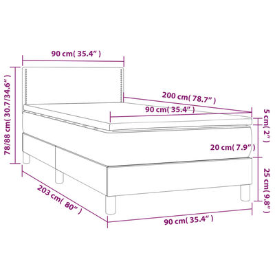 vidaXL Box spring postelja z vzmetnico svetlo siva 90x200 cm žamet