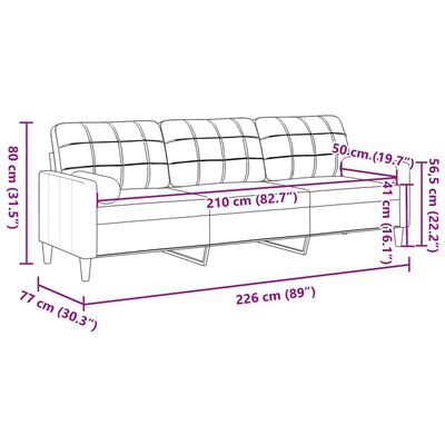 vidaXL Kavč trosed z okrasnimi blazinami črn 210 cm blago