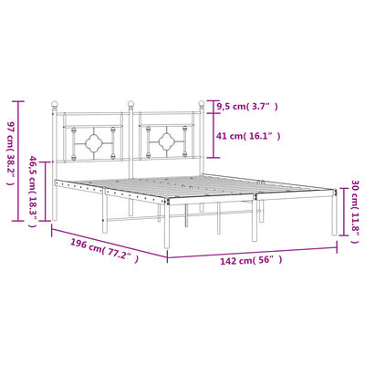 vidaXL Kovinski posteljni okvir z vzglavjem črn 135x190 cm