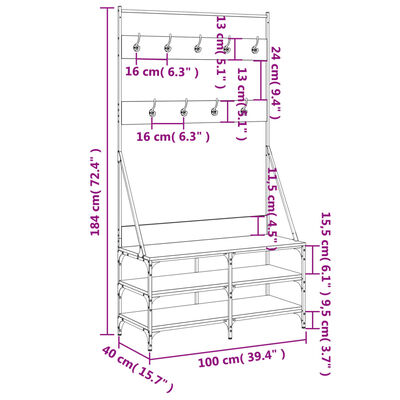 vidaXL Regal za oblačila s prostorom za čevlje dim. hrast 100x40x184cm