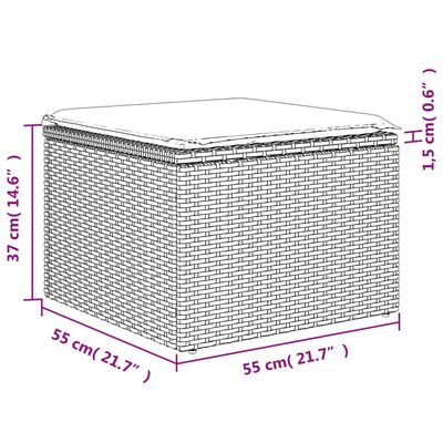 vidaXL Vrtni stolček z blazino svetlo siv 55x55x37 cm poli ratan