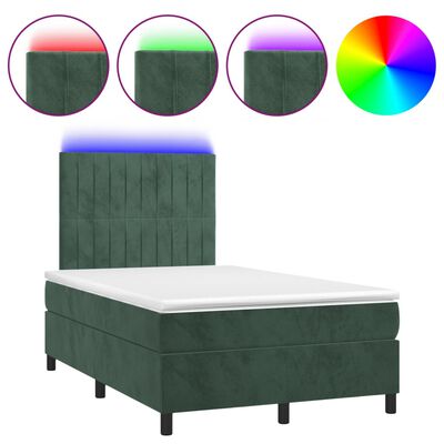 vidaXL Box spring postelja z vzmetnico LED tem. zelena 120x200cm žamet