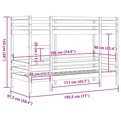 vidaXL Pograd brez vzmetnice 90x190 cm trdna borovina