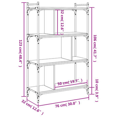 vidaXL Knjižna omara 4-nadstropna dimljen hrast 76x32x123 cm inž. les