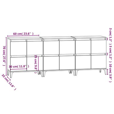 vidaXL Komoda 3 kosa siva sonoma 60x35x70 cm inženirski les