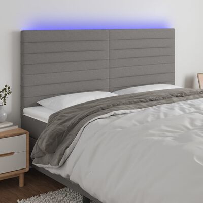 vidaXL LED posteljno vzglavje temno sivo 160x5x118/128 cm blago