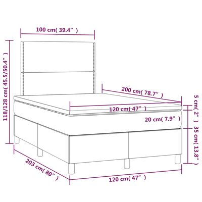 vidaXL Box spring postelja z vzmetnico LED roza 120x200 cm žamet