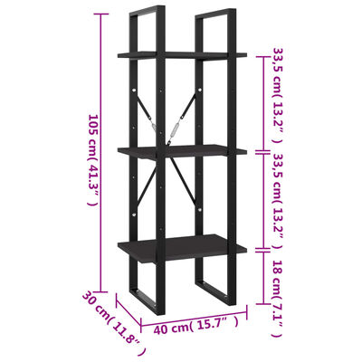 vidaXL Knjižna omara 3-nadstropna siva 40x30x105 cm iverna plošča