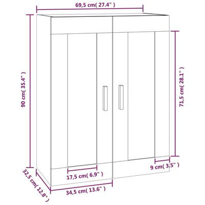 vidaXL Stenska omarica sonoma hrast 69,5x32,5x90 cm inženirski les