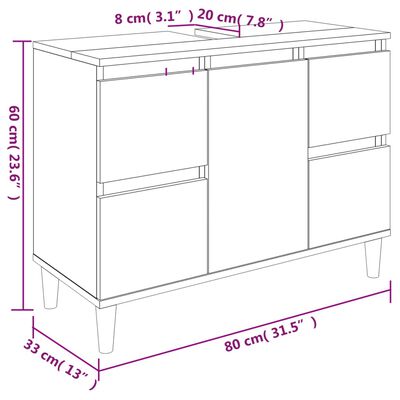 vidaXL Omarica za umivalnik betonsko siva 80x33x60 cm inženirski les