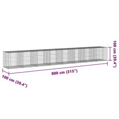 vidaXL Gabionska košara s pokrovom 800x100x100 cm pocinkano železo