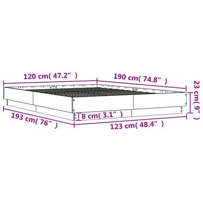 vidaXL Posteljni okvir dimljeni hrast 120x190 cm inženirski les