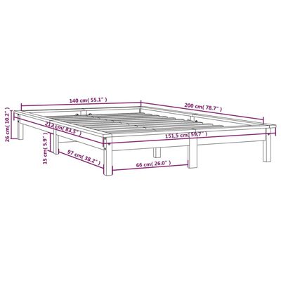 vidaXL Posteljni okvir medeno rjav 140x200 cm trdna borovina