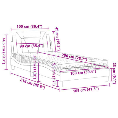 vidaXL Postelja z vzmetnico rjava 100x200 cm umetno usnje