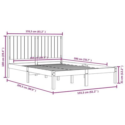 vidaXL Posteljni okvir bel iz trdnega lesa 150x200 cm