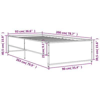 vidaXL Posteljni okvir siva sonoma 90x200 cm inženirski les in kovina