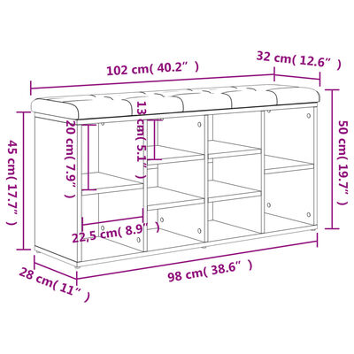 vidaXL Klop za čevlje betonsko siva 102x32x50 cm inženirski les