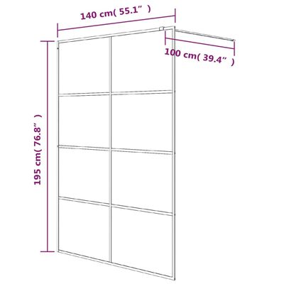 vidaXL Pregrada za tuš črna 140x195 cm delno motno ESG steklo