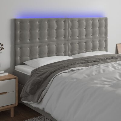 vidaXL LED posteljno vzglavje svetlo sivo 180x5x118/128 cm žamet