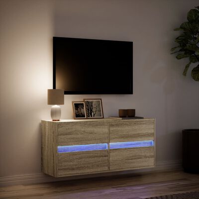 vidaXL Stenska TV omarica z LED lučkami sonoma hrast 100x31x45 cm