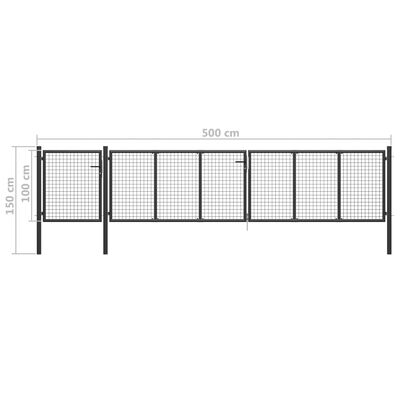 vidaXL Vrtna vrata jeklena 500x100 cm antracitna