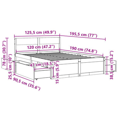 vidaXL Posteljni okvir brez vzmetnice bel 120x190 cm trdna borovina