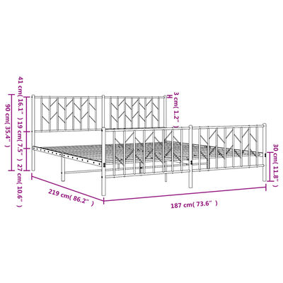 vidaXL Kovinski posteljni okvir z vzglavjem in vznožjem bel 183x213 cm