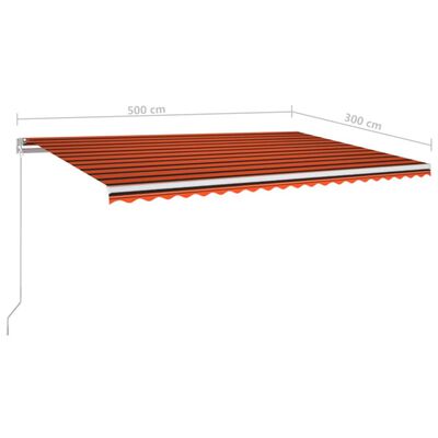 vidaXL Ročno zložljiva tenda z LED lučkami 500x300 cm oranžna in rjava