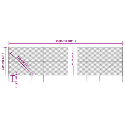 vidaXL Žična ograja s konicami za postavitev srebrna 1,6x25 m