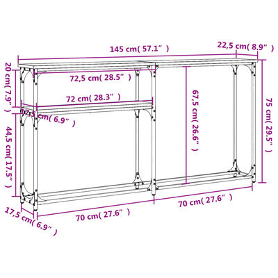 vidaXL Konzolna mizica siva sonoma 145x22,5x75 cm inženirski les