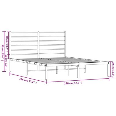 vidaXL Kovinski posteljni okvir z vzglavjem bel 140x190 cm