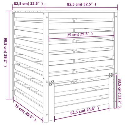 vidaXL Kompostnik 82,5x82,5x99,5 cm trdna borovina