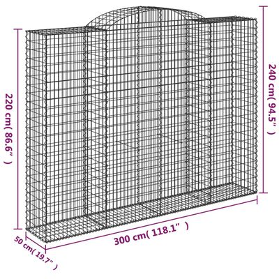 vidaXL Obokane gabion košare 4 kosa 300x50x220/240 cm pocinkano železo