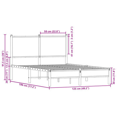 vidaXL Kovinski posteljni okvir z vzglavjem rjavi hrast 120x190 cm