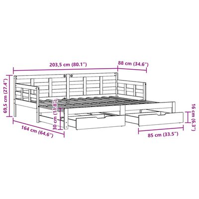 vidaXL Izvlečna dnevna postelja s predali 80x200 cm trdna borovina