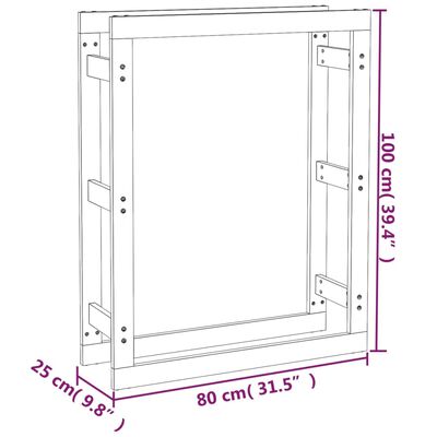 vidaXL Stojalo za drva črno 80x25x100 cm trdna borovina