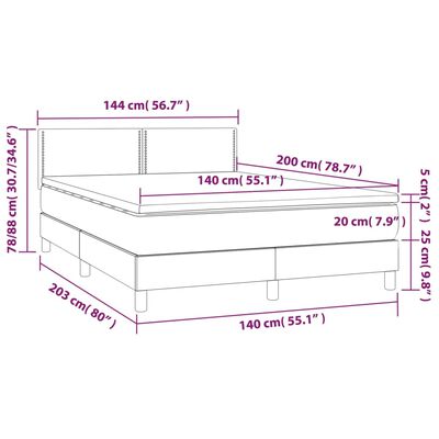 vidaXL Box spring postelja z vzmetnico LED temno rjava 140x200cm blago