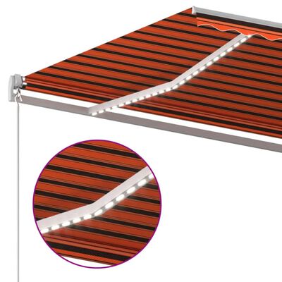 vidaXL Ročno zložljiva tenda z LED lučmi 600x350 cm oranžna in rjava