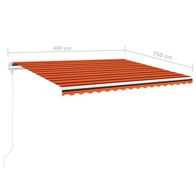 vidaXL Ročno zložljiva tenda z LED lučkami 4x3,5 m oranžna in rjava