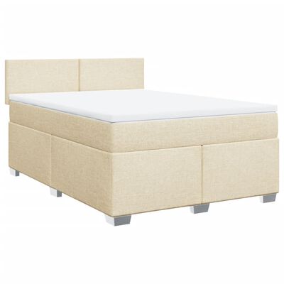 vidaXL Box spring postelja z vzmetnico krem 160x200 cm blago