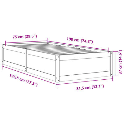 vidaXL Posteljni okvir brez vzmetnice bel 75x190 cm trdna borovina