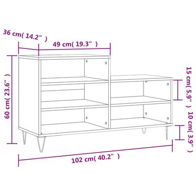 vidaXL Omarica za čevlje sonoma hrast 102x36x60 cm inženirski les