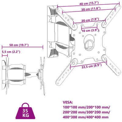 vidaXL Stenski nosilec za TV 32-55-palčni VESA 400x400 mm 35kg