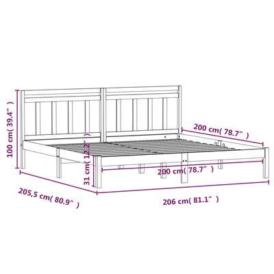 vidaXL Posteljni okvir črn iz borovine 200x200 cm